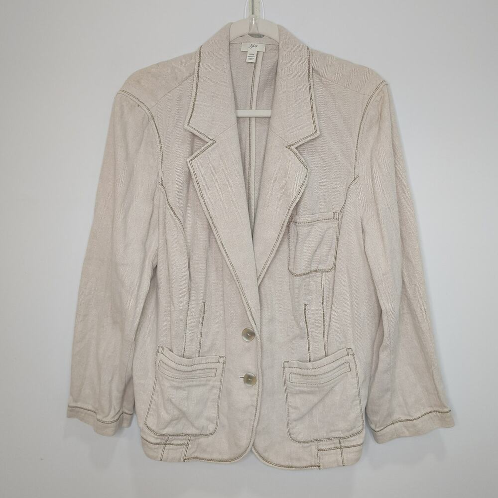 J Jill Womens 18W Plus Size Blazer Linen Cotton Cream Beige Casual Jacket - Picture 2 of 9